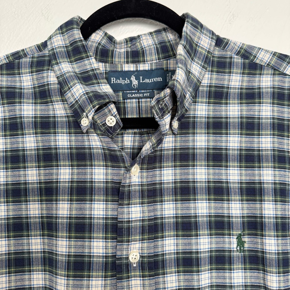 Polo Ralph Lauren Shirt Men’s XL Blue Gray Plaid Cotton Classic Preppy Academia